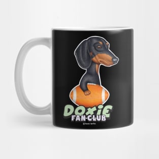 Funny Black Tan Doxie Holding a Football Mug